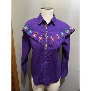 Vintage Arroyo Women’s Purple Embroidered Western Indian Button Up Shirt Size M
